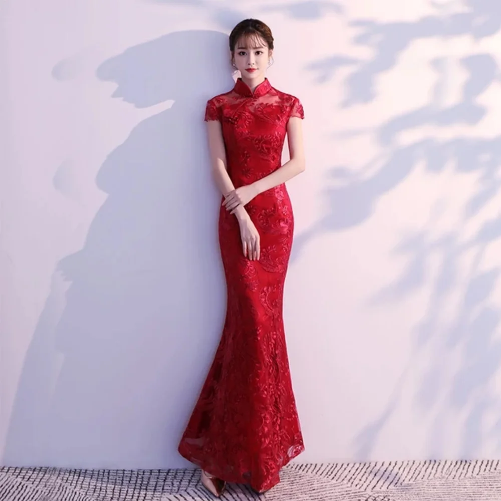 Red Lace Mermaid Chinese dress (cheongsam, qipao), Size S - Picture 6 of 7